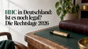 HHC-Vape neben einem verschlossenen Gesetzesband