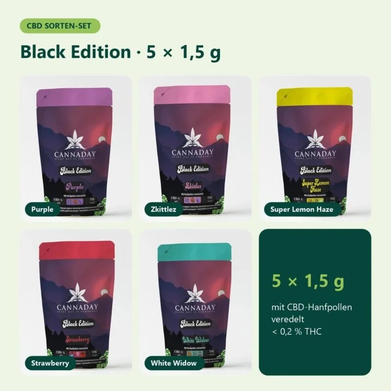 CBD Sorten-Set Black Edition mit 5 Sorten je 1,5 g
