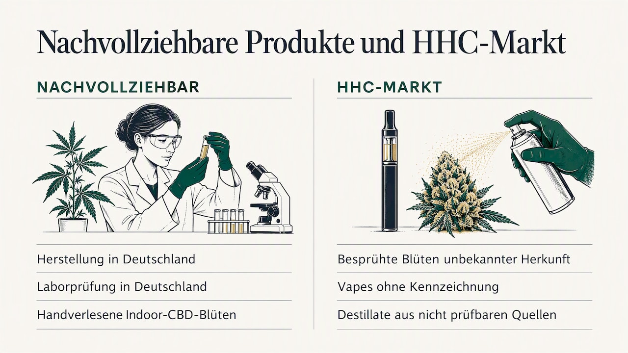 Unsere Sicht: Warum wir HHC aus dem Sortiment genommen haben — overview diagram